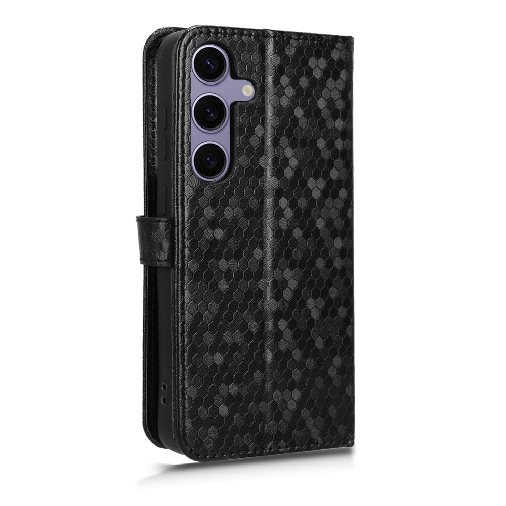 For Samsung Galaxy S24 Cover Dot Imprinted Shockproof Leather Wallet Stand Mobile Phone Case - Black For Samsung Galaxy S24 Cover Dot Imprinted Shockproof Leather Wallet Stand Mobile Phone Case - Black